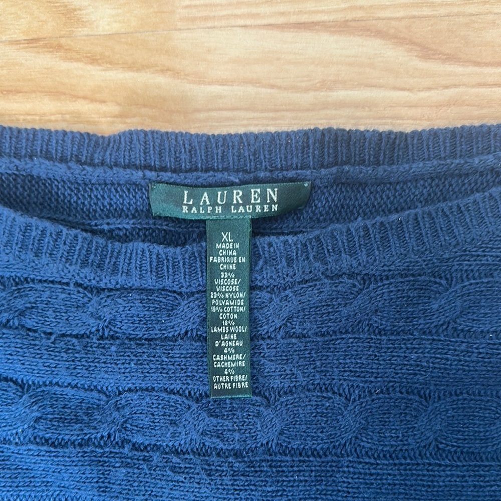 Lauren Ralph Lauren Blue Crewneck Sweater with Textured Knit - Picture 2 of 4